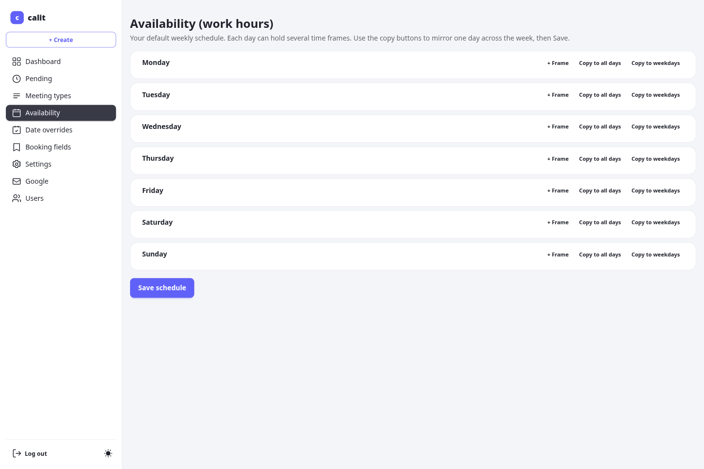 Weekly availability editor
