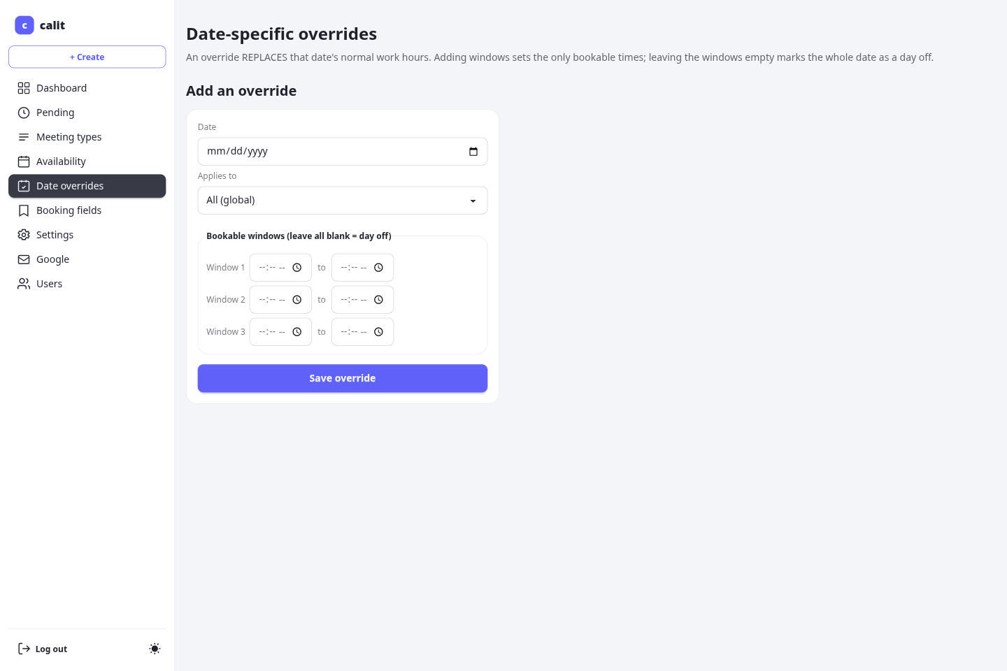Date overrides