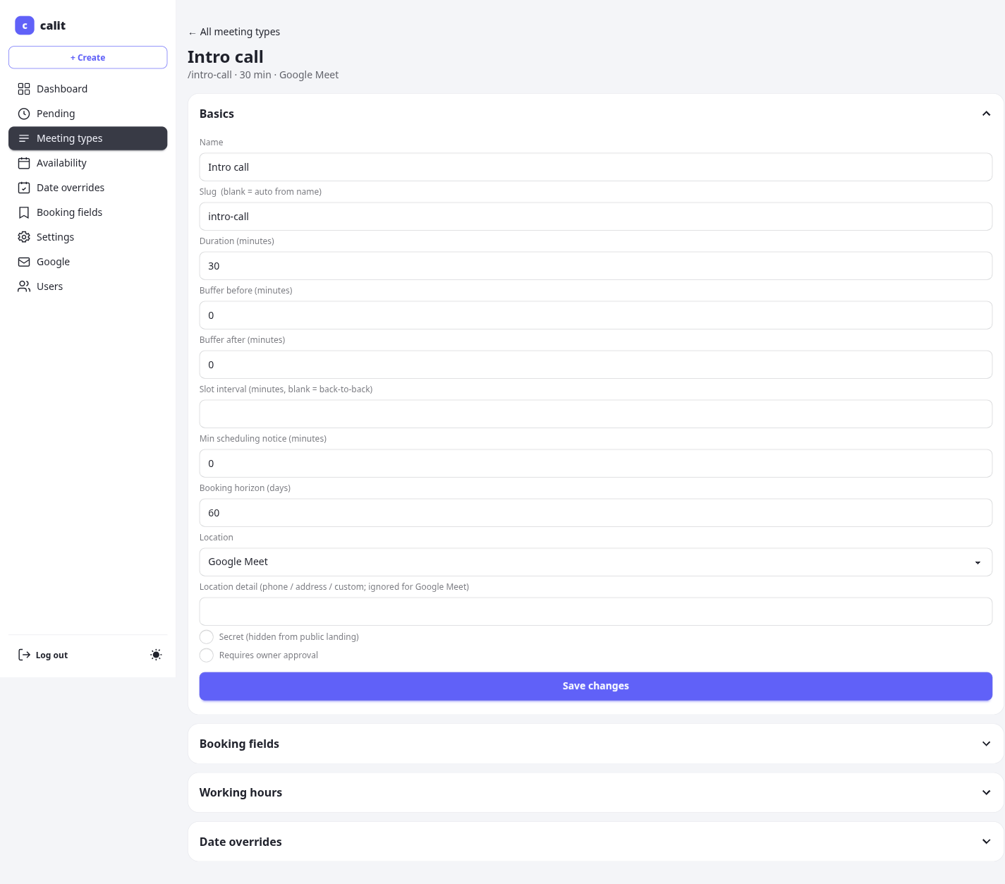 Meeting type editor