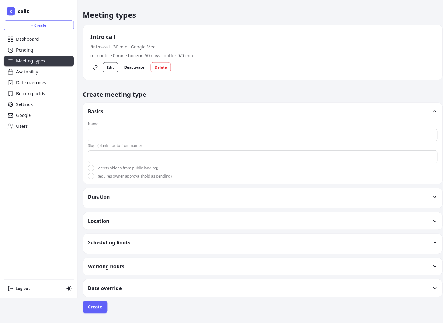 Meeting types list